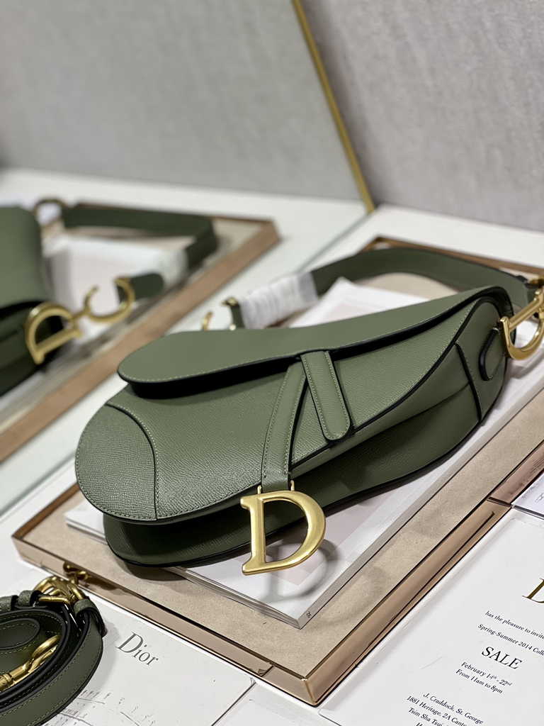 Dior M0455 Saddle Bag with Strap Dark Green Grained Calfskin