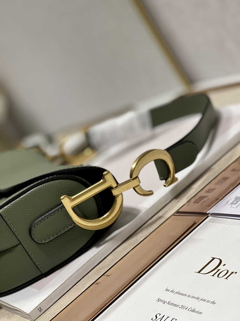 Dior M0455 Saddle Bag with Strap Dark Green Grained Calfskin