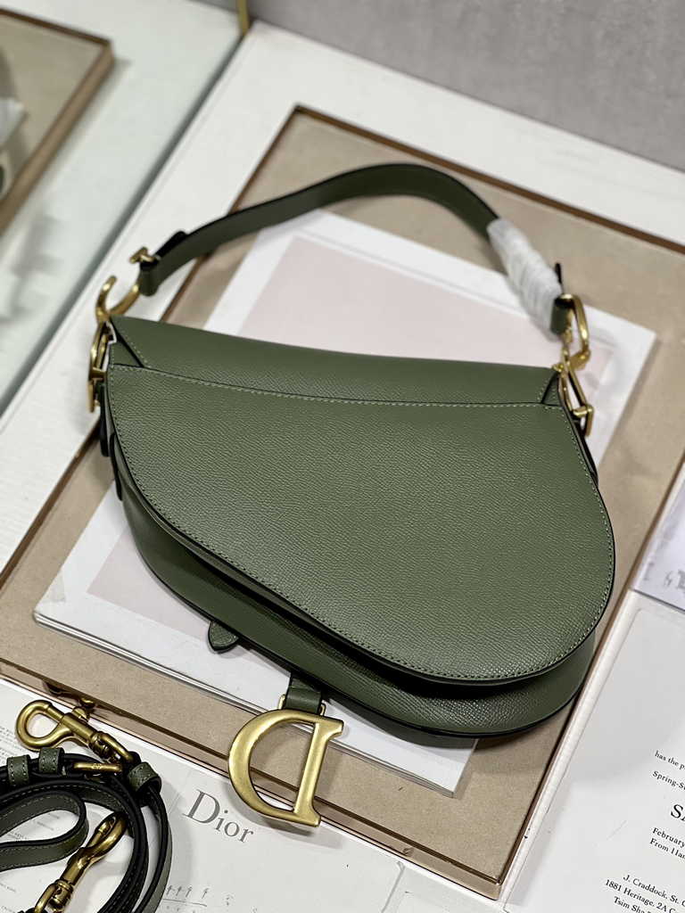 Dior M0455 Saddle Bag with Strap Dark Green Grained Calfskin