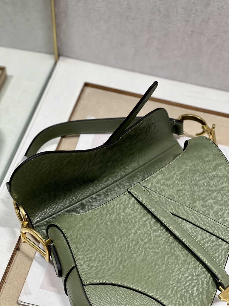 Dior M0455 Saddle Bag with Strap Dark Green Grained Calfskin