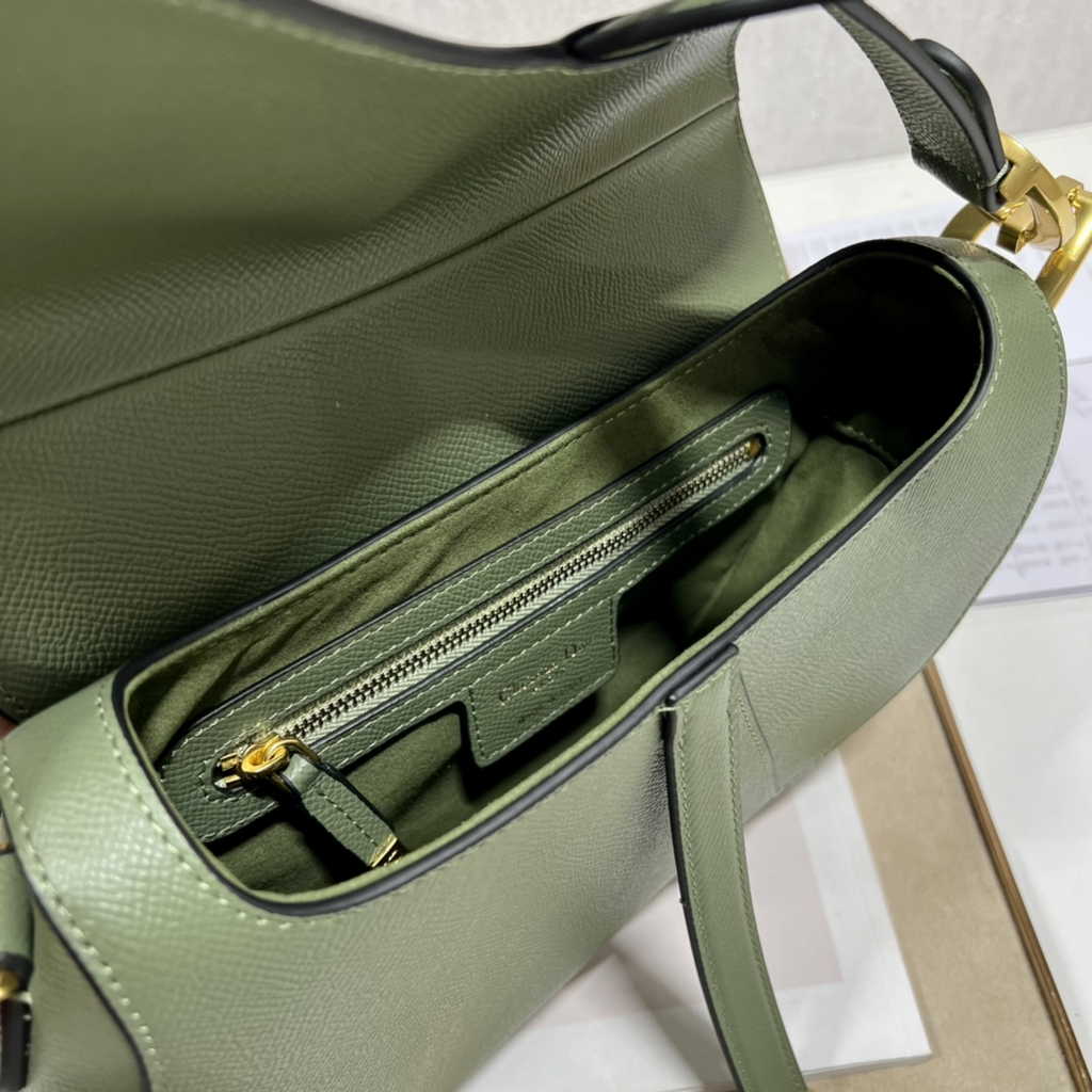 Dior M0455 Saddle Bag with Strap Dark Green Grained Calfskin