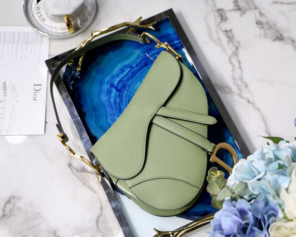 Dior M0455 Saddle Bag with Strap Light Green Grained Calfskin