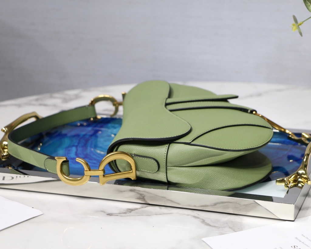 Dior M0455 Saddle Bag with Strap Light Green Grained Calfskin