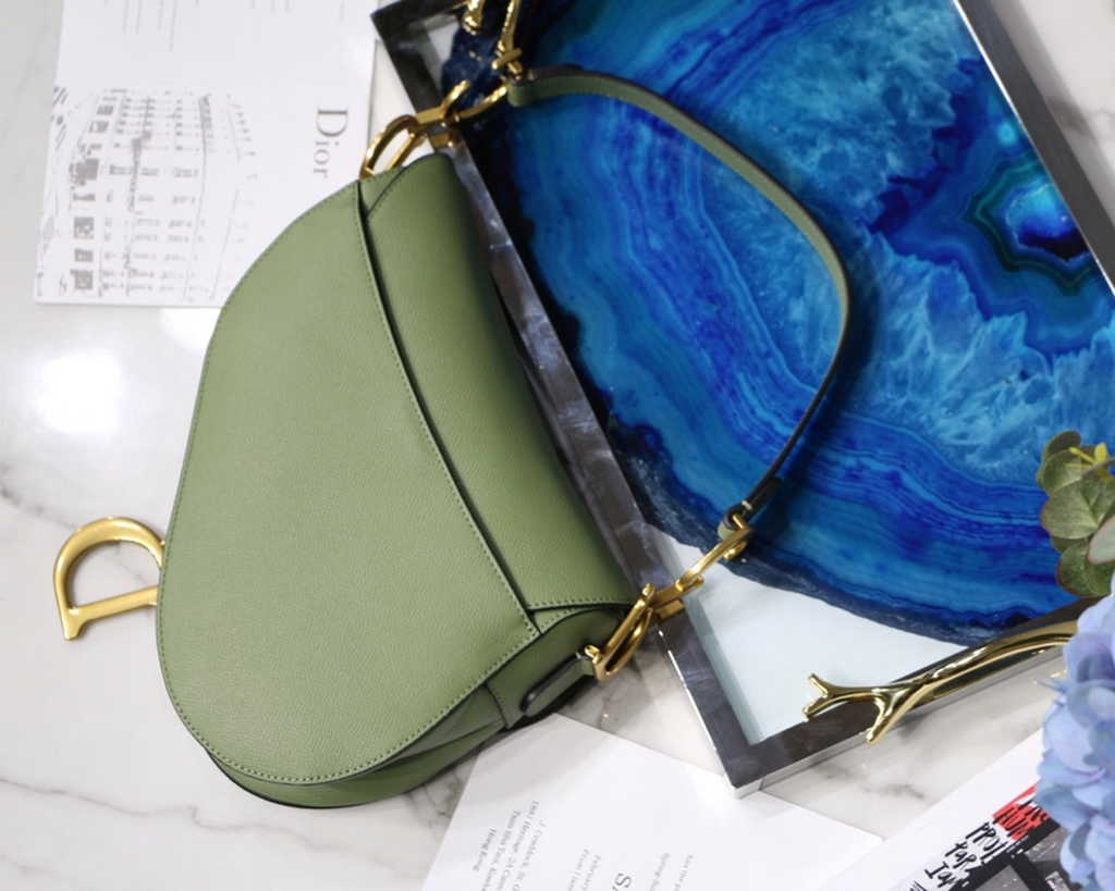 Dior M0455 Saddle Bag with Strap Light Green Grained Calfskin