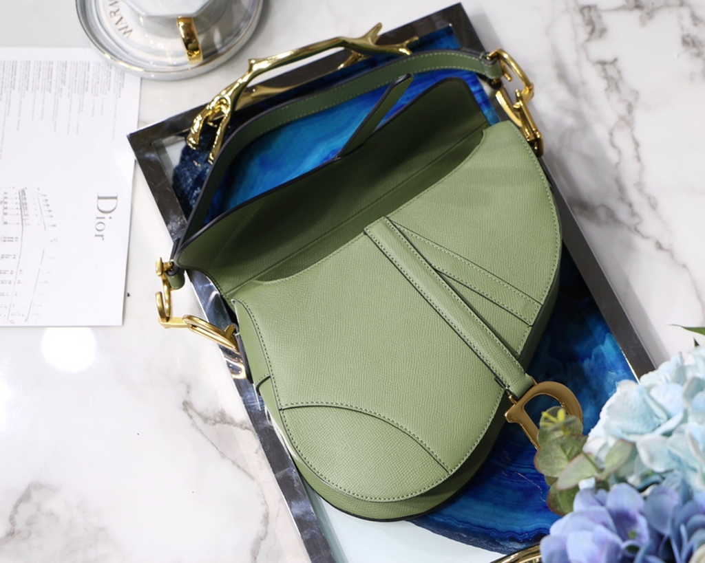 Dior M0455 Saddle Bag with Strap Light Green Grained Calfskin