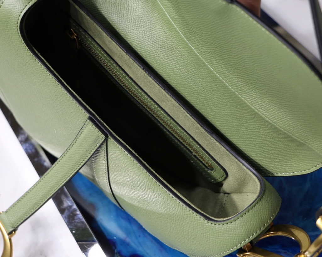 Dior M0455 Saddle Bag with Strap Light Green Grained Calfskin