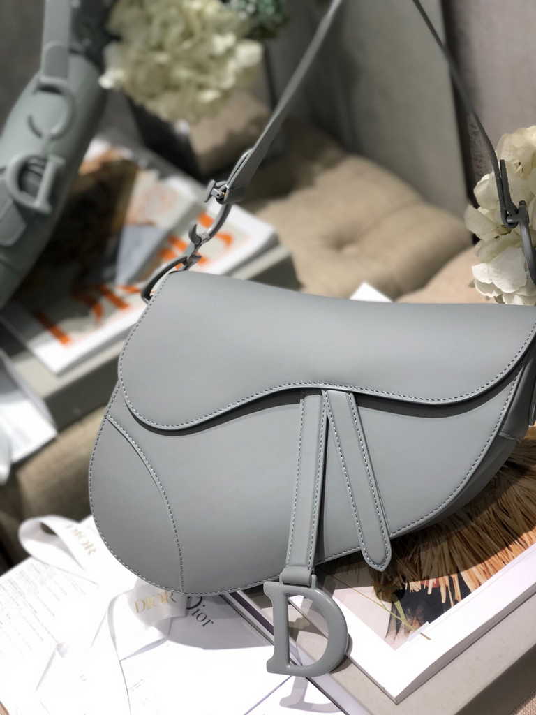 Dior M0455 Saddle Bag with Strap Gray Smooth Calfskin