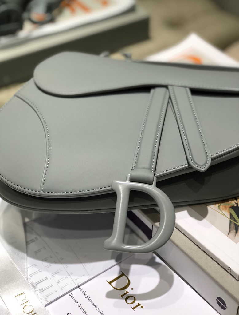 Dior M0455 Saddle Bag with Strap Gray Smooth Calfskin