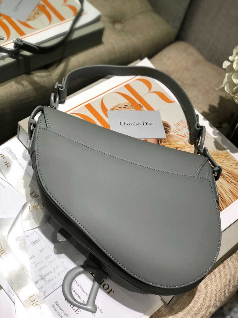 Dior M0455 Saddle Bag with Strap Gray Smooth Calfskin