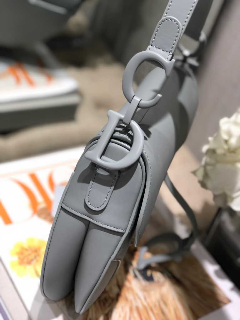 Dior M0455 Saddle Bag with Strap Gray Smooth Calfskin