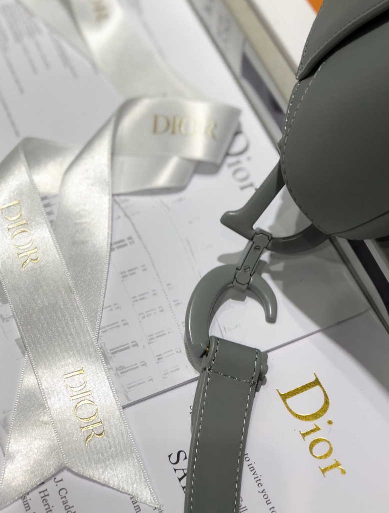 Dior M0455 Saddle Bag with Strap Gray Smooth Calfskin