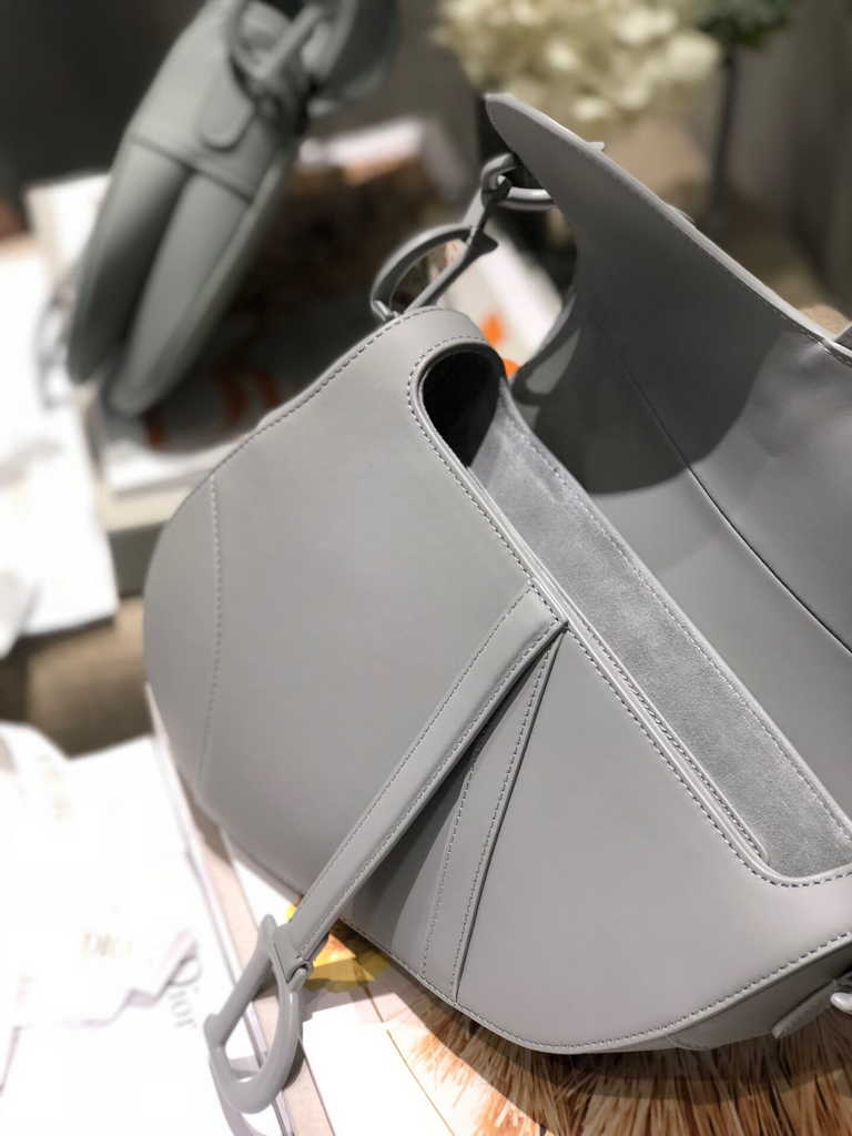 Dior M0455 Saddle Bag with Strap Gray Smooth Calfskin