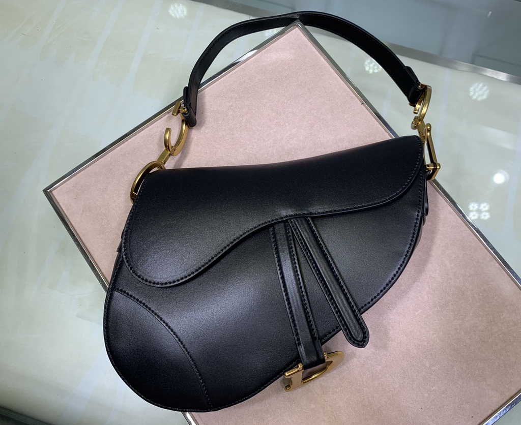 Dior M0455 Saddle Bag with Strap Black Black Smooth Calfskin