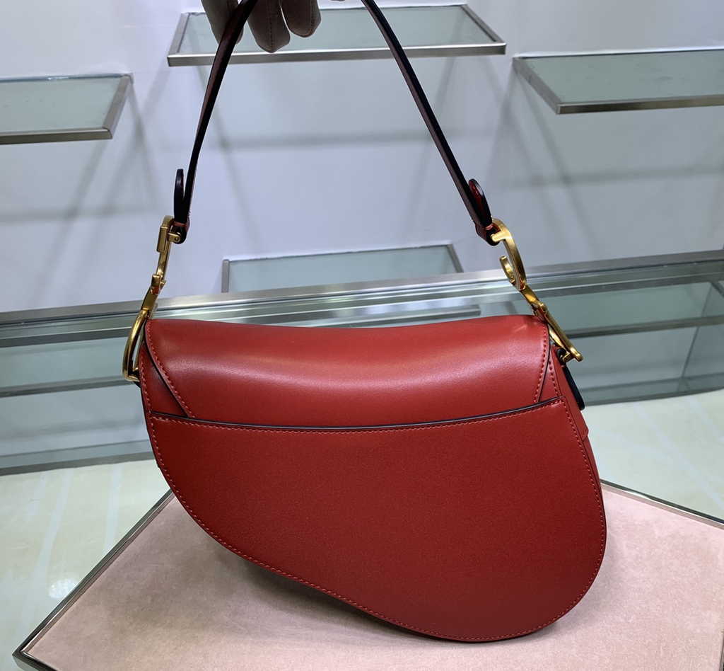 Dior M0455 Saddle Bag with Strap Red Black Smooth Calfskin