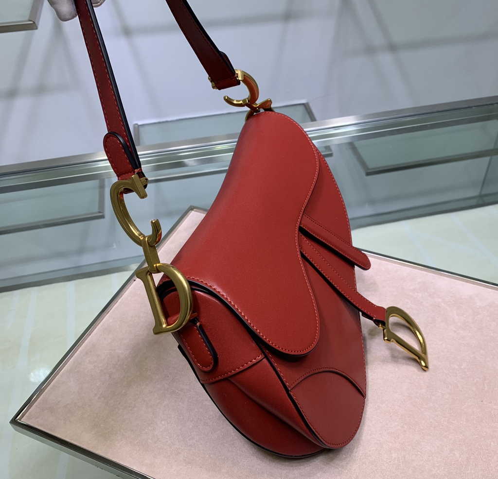 Dior M0455 Saddle Bag with Strap Red Black Smooth Calfskin