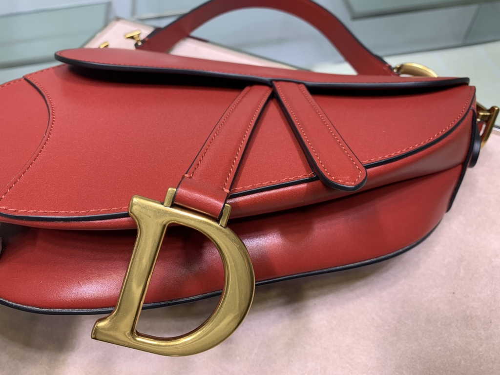 Dior M0455 Saddle Bag with Strap Red Black Smooth Calfskin