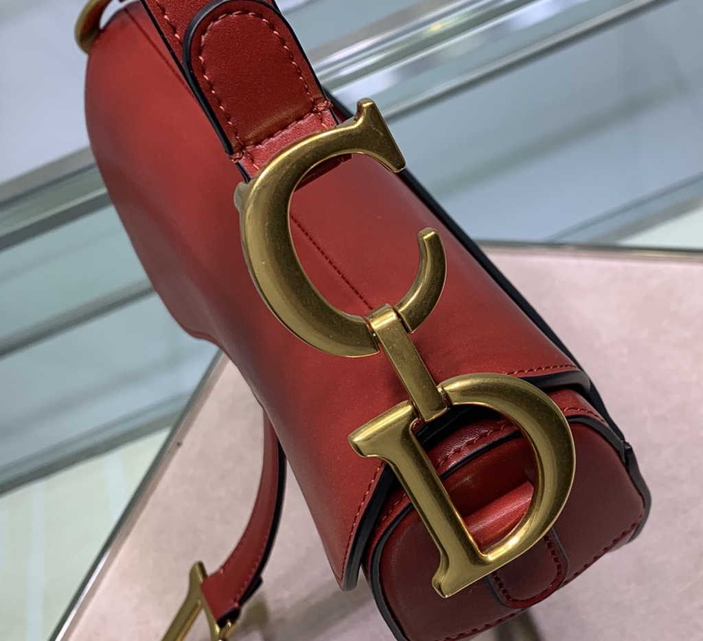 Dior M0455 Saddle Bag with Strap Red Black Smooth Calfskin