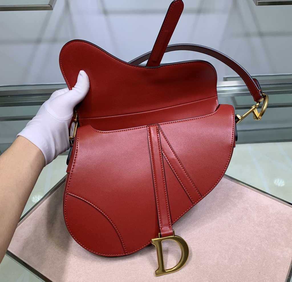 Dior M0455 Saddle Bag with Strap Red Black Smooth Calfskin