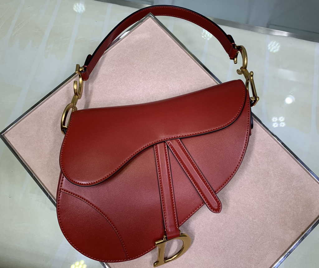 Dior M0455 Saddle Bag with Strap Red Black Smooth Calfskin