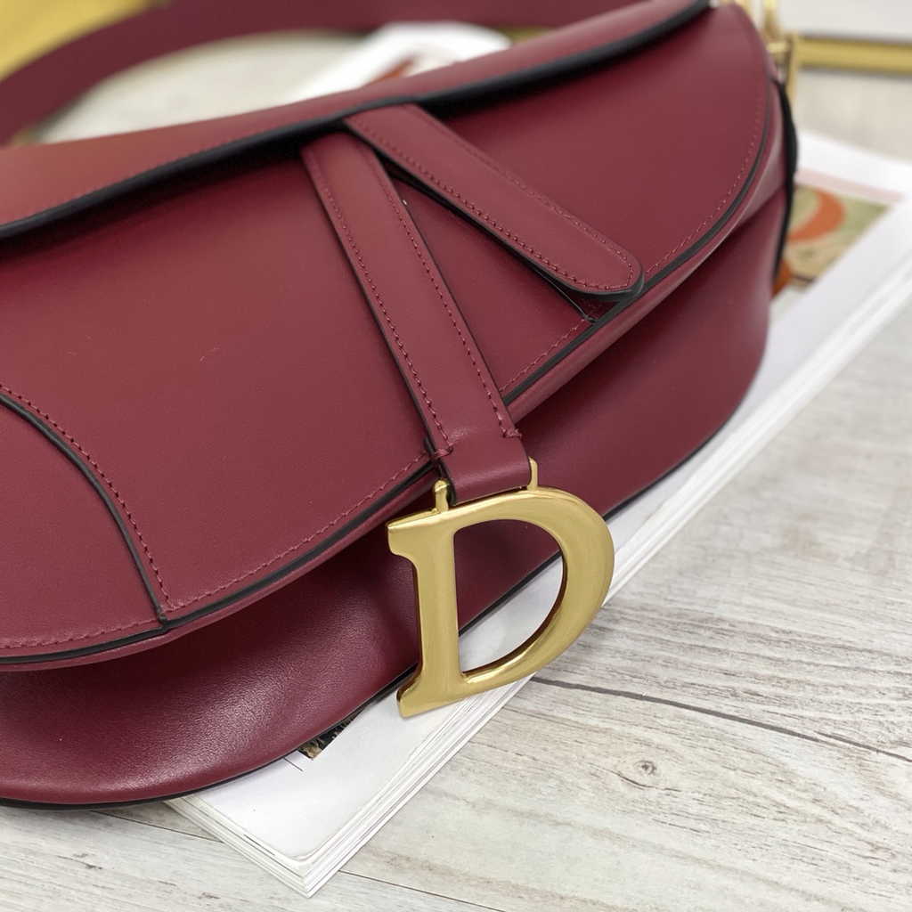 Dior M0455 Saddle Bag with Strap Wine Red Smooth Calfskin