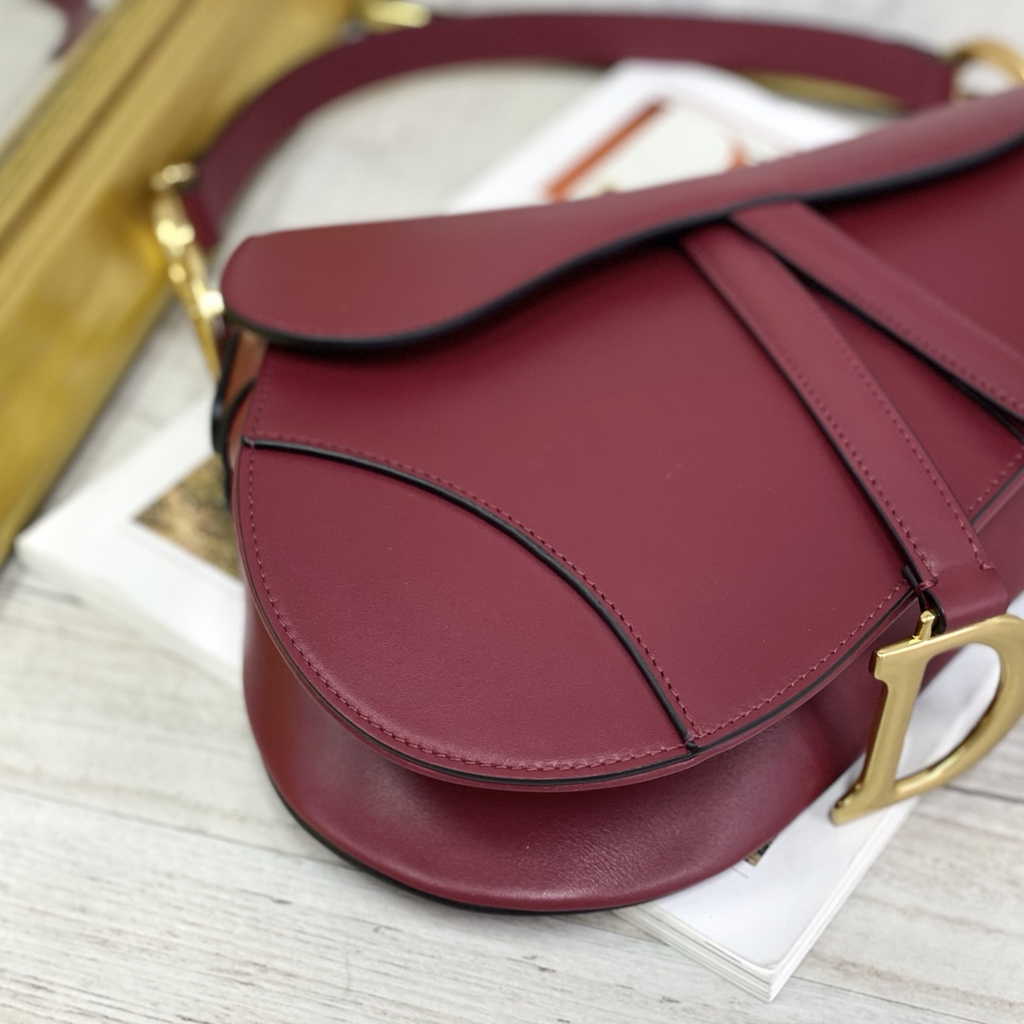 Dior M0455 Saddle Bag with Strap Wine Red Smooth Calfskin