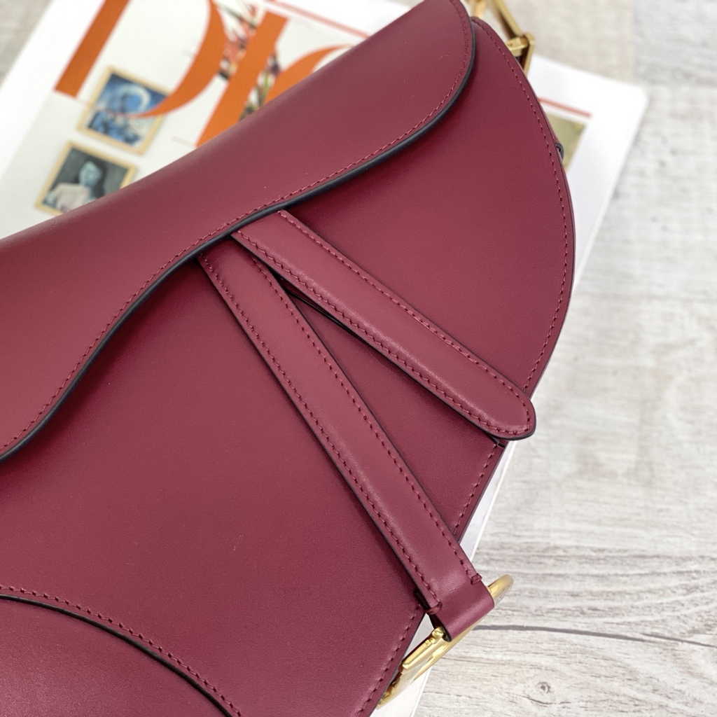Dior M0455 Saddle Bag with Strap Wine Red Smooth Calfskin