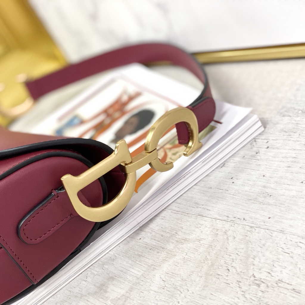 Dior M0455 Saddle Bag with Strap Wine Red Smooth Calfskin