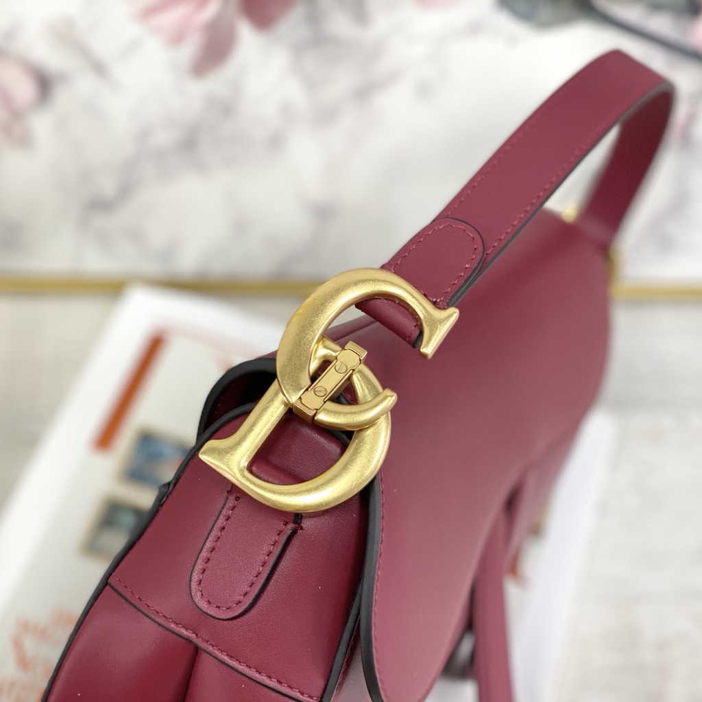 Dior M0455 Saddle Bag with Strap Wine Red Smooth Calfskin