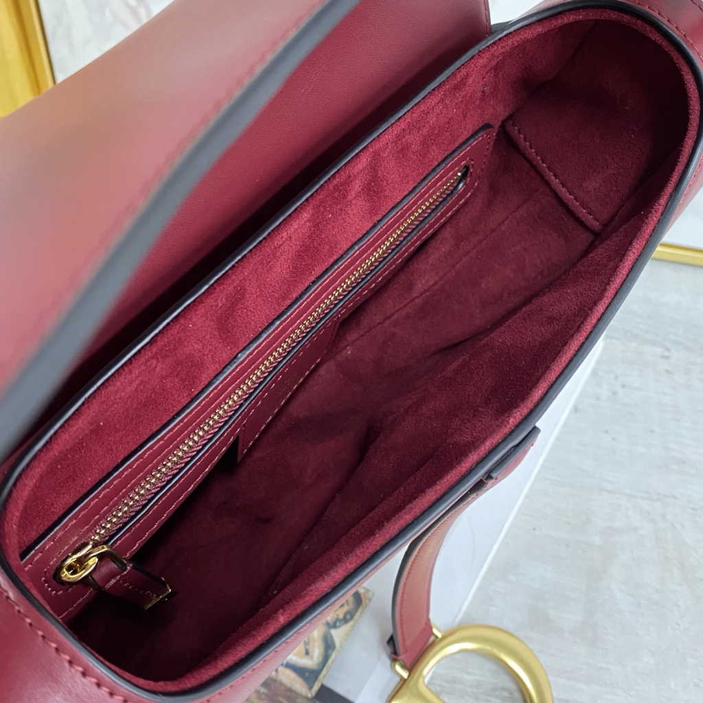 Dior M0455 Saddle Bag with Strap Wine Red Smooth Calfskin