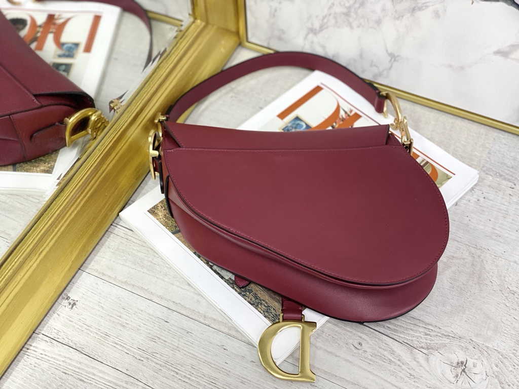 Dior M0455 Saddle Bag with Strap Wine Red Smooth Calfskin
