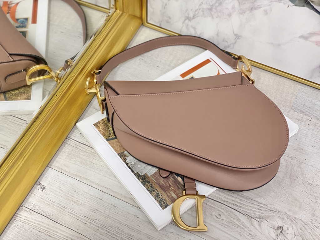 Dior M0455 Saddle Bag with Strap Light Pink Smooth Calfskin Gold