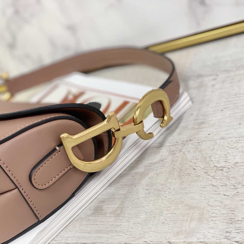 Dior M0455 Saddle Bag with Strap Light Pink Smooth Calfskin Gold