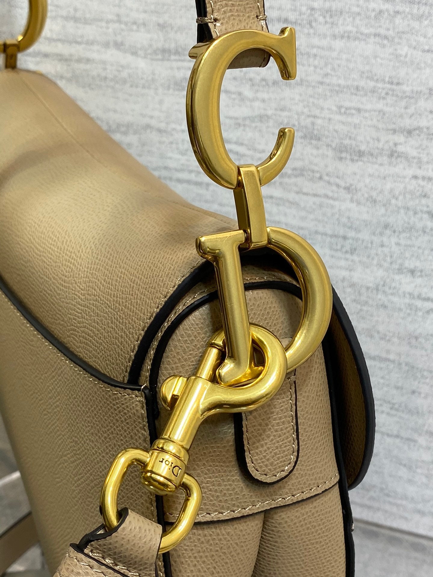 Dior M0455 Saddle Bag with Strap Beige Grained Calfskin