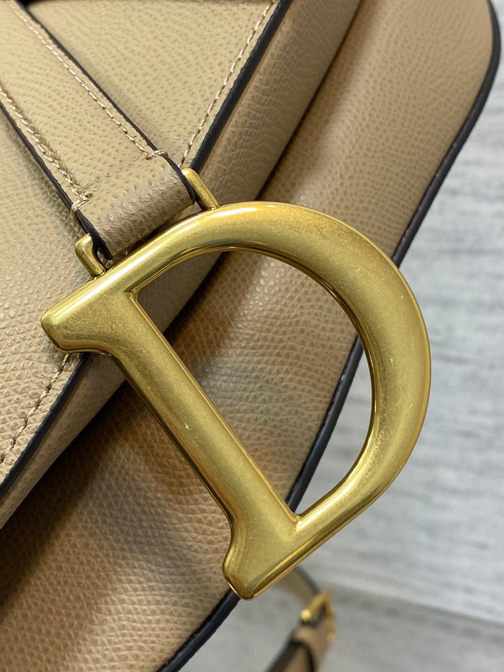 Dior M0455 Saddle Bag with Strap Beige Grained Calfskin