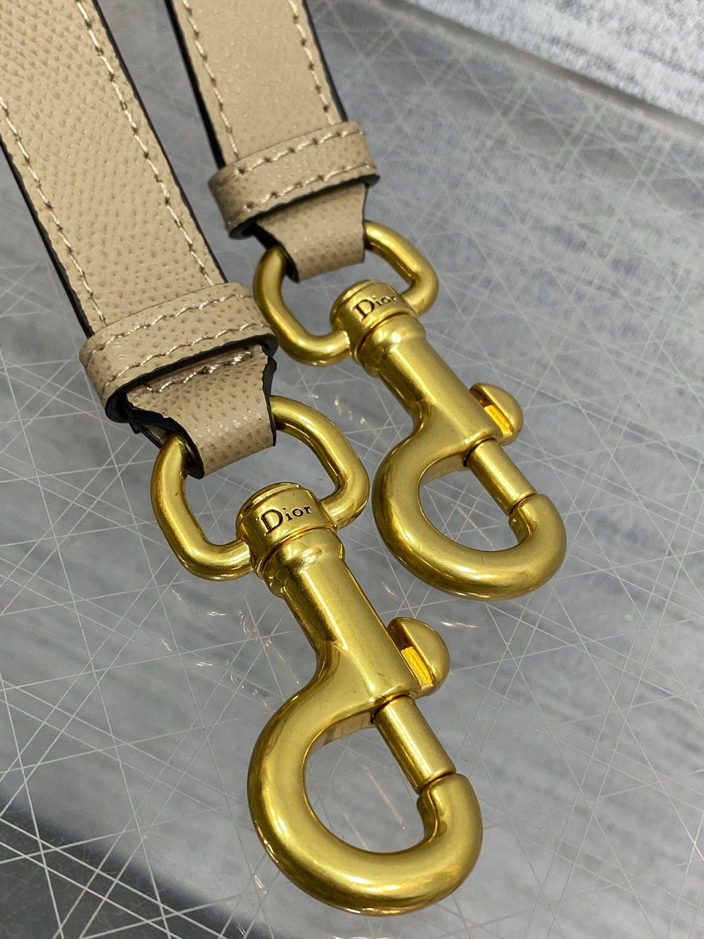 Dior M0455 Saddle Bag with Strap Beige Grained Calfskin