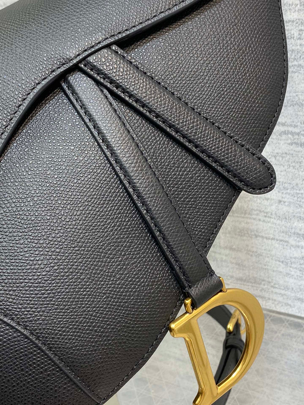 Dior M0455 Saddle Bag with Strap Black Grained Calfskin