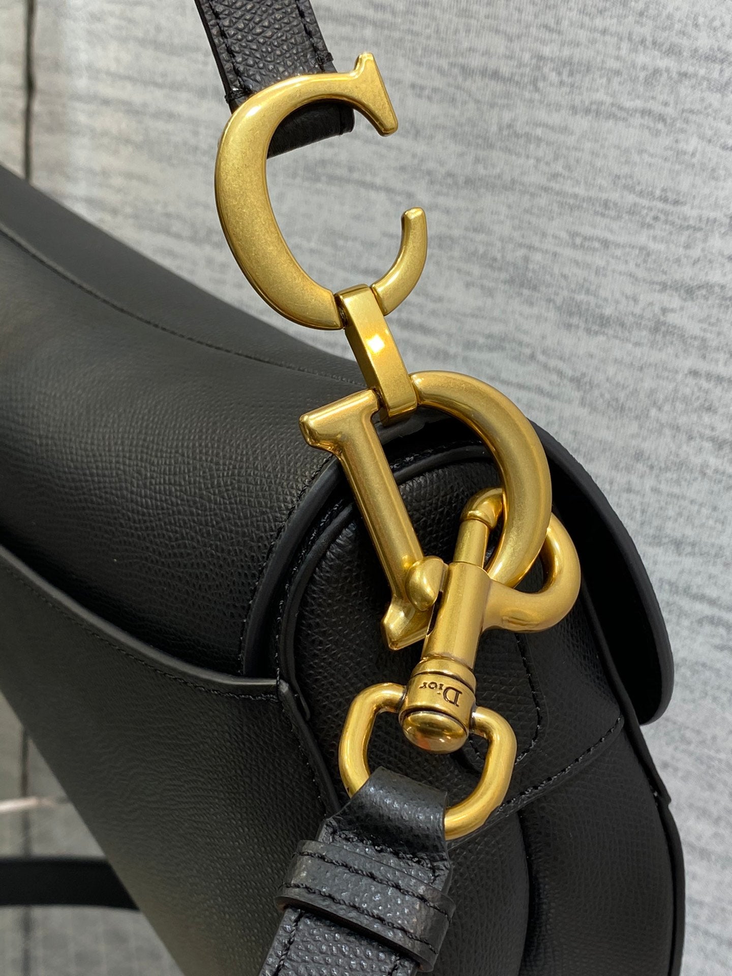 Dior M0455 Saddle Bag with Strap Black Grained Calfskin