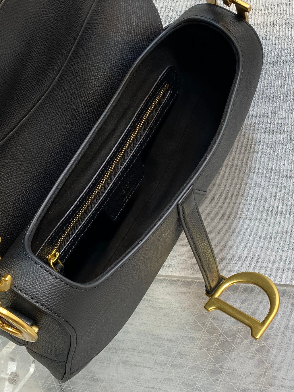 Dior M0455 Saddle Bag with Strap Black Grained Calfskin