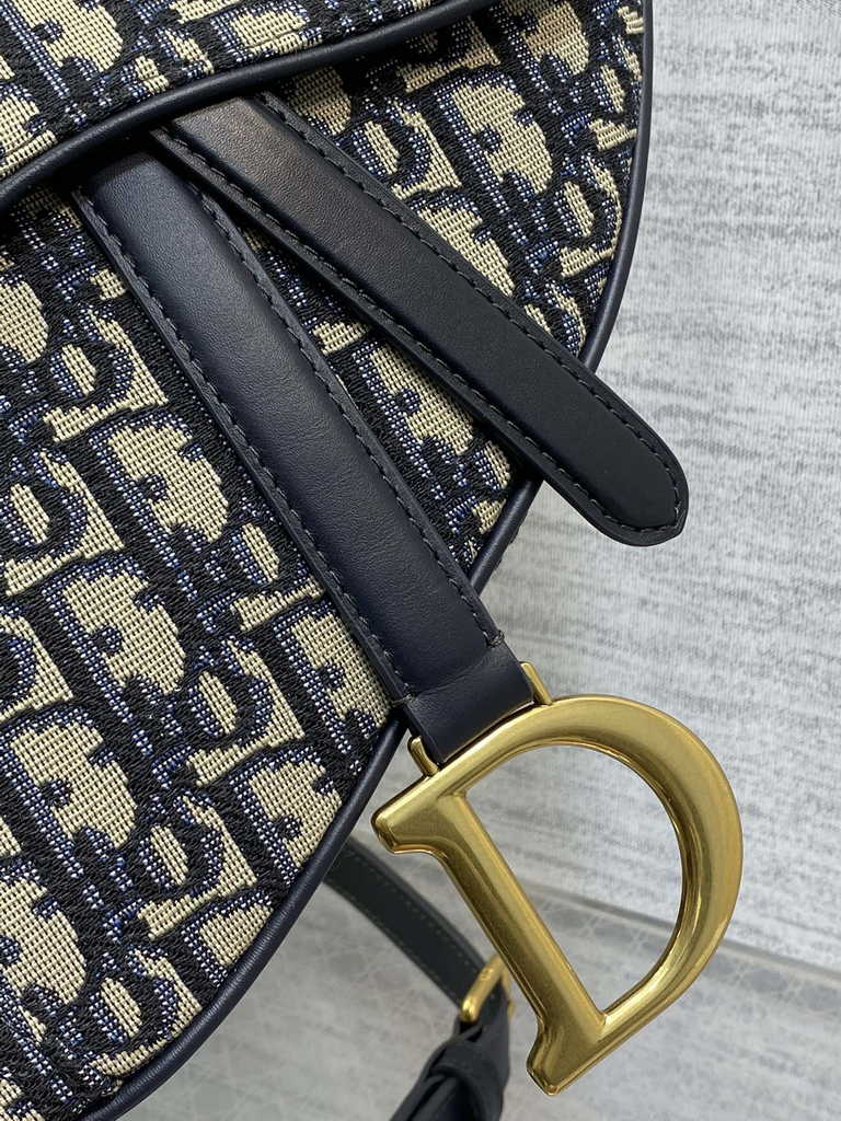 Dior M0455 Saddle Bag with Strap Blue Oblique Jacquard