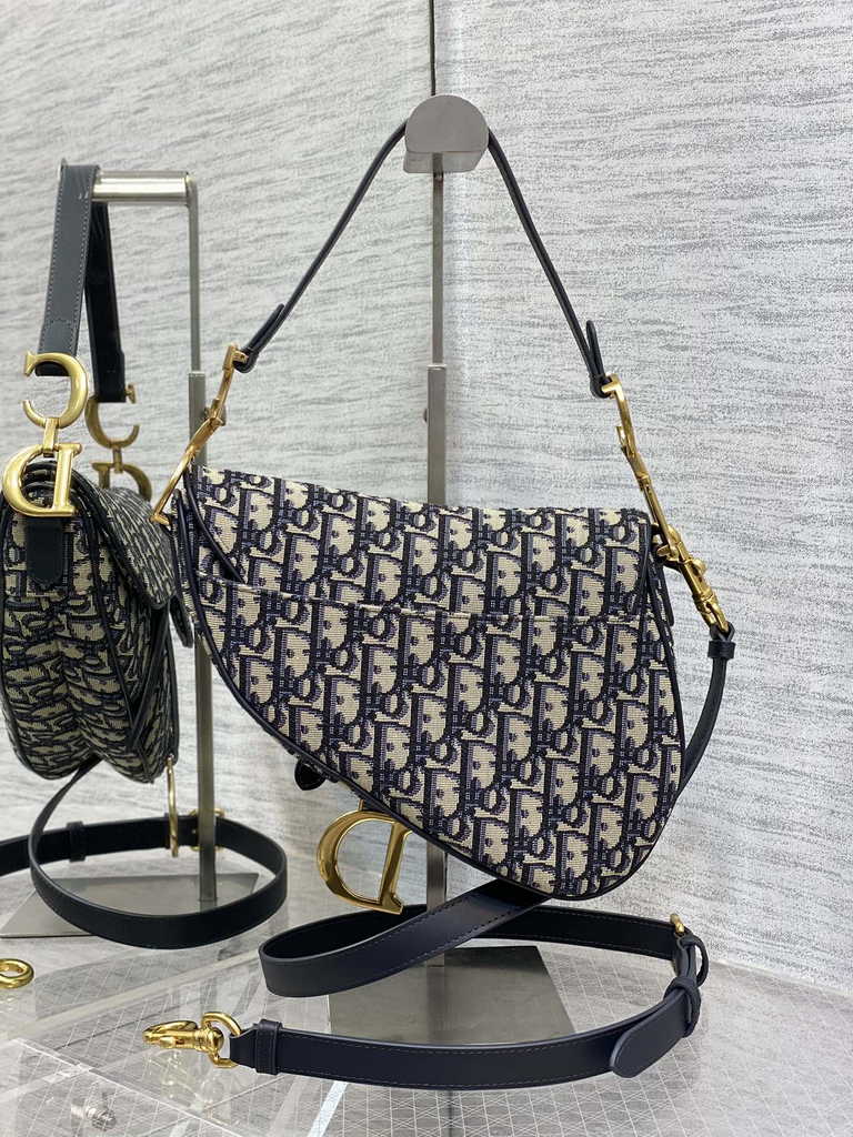 Dior M0455 Saddle Bag with Strap Blue Oblique Jacquard