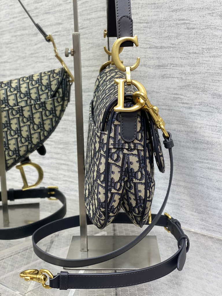 Dior M0455 Saddle Bag with Strap Blue Oblique Jacquard