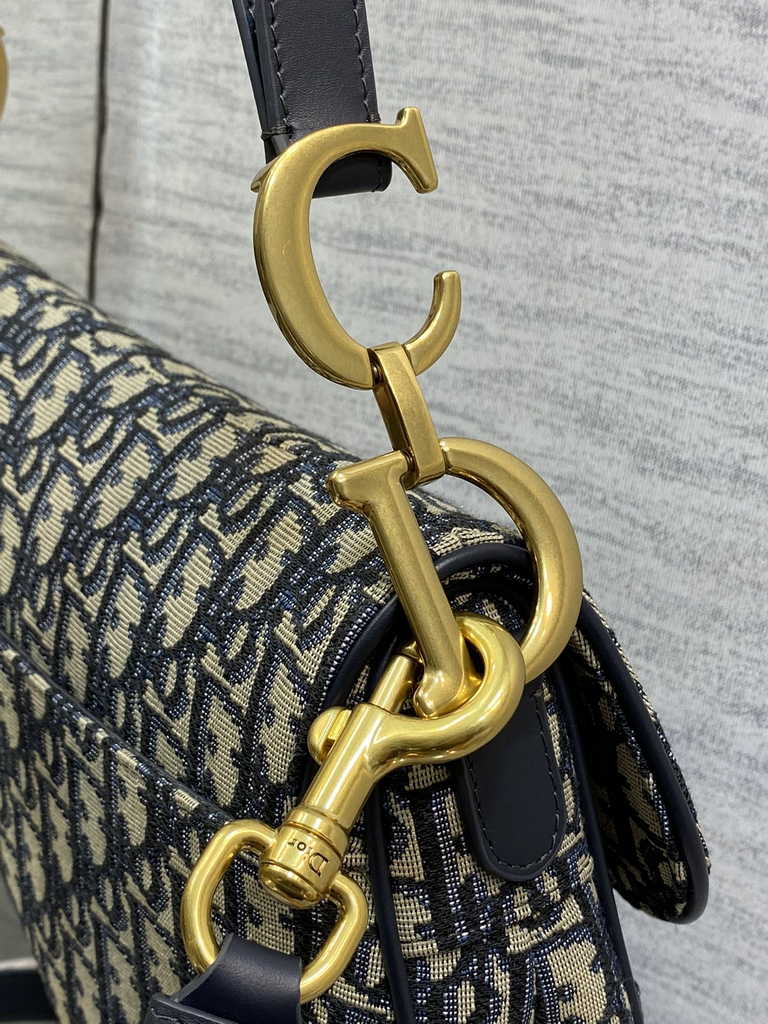 Dior M0455 Saddle Bag with Strap Blue Oblique Jacquard