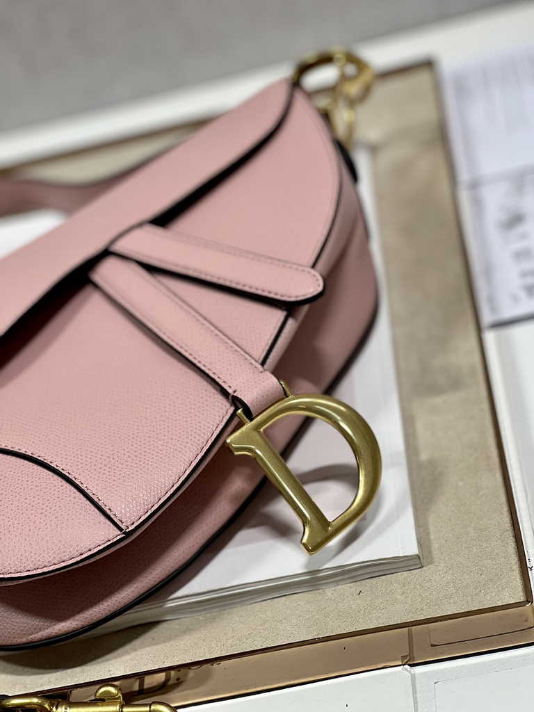 Dior M0455 Saddle Bag with Strap Dark Pink Grained Calfskin