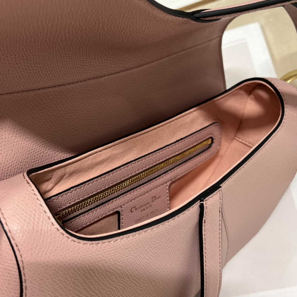 Dior M0455 Saddle Bag with Strap Dark Pink Grained Calfskin