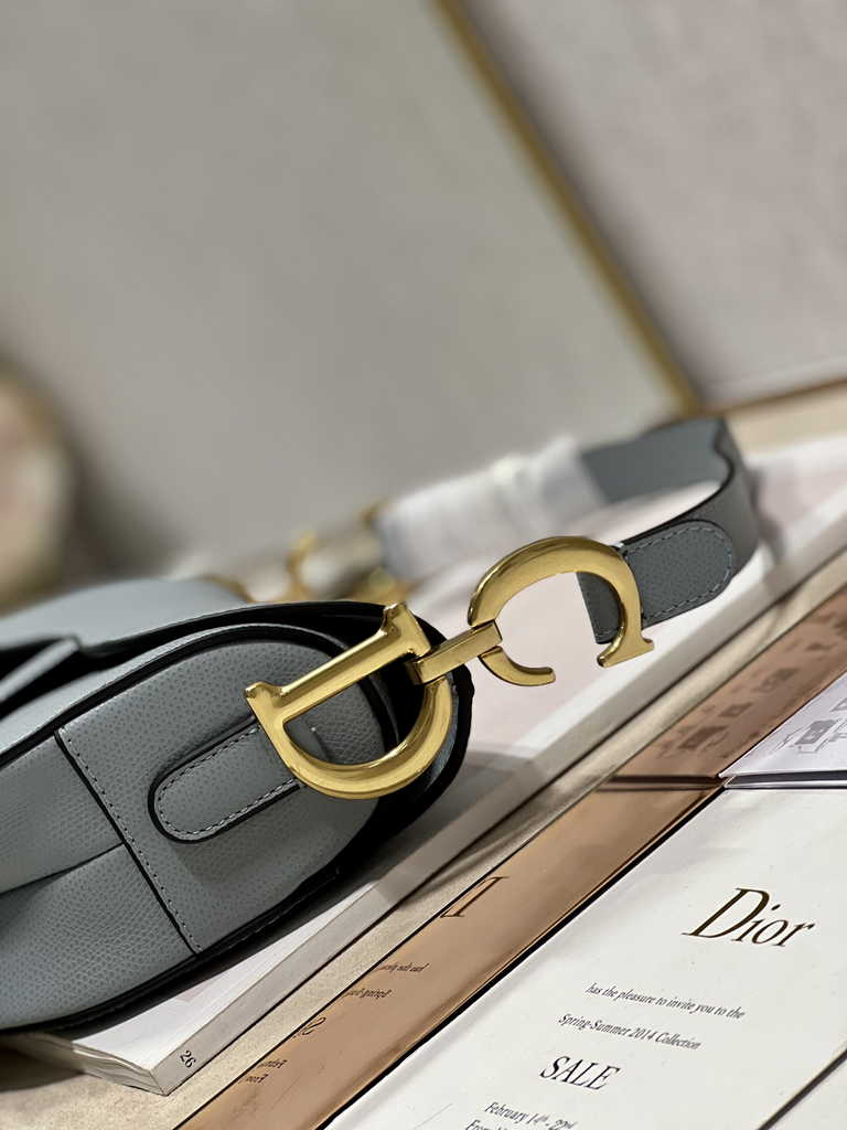 Dior M0455 Saddle Bag with Strap Blue Grained Calfskin