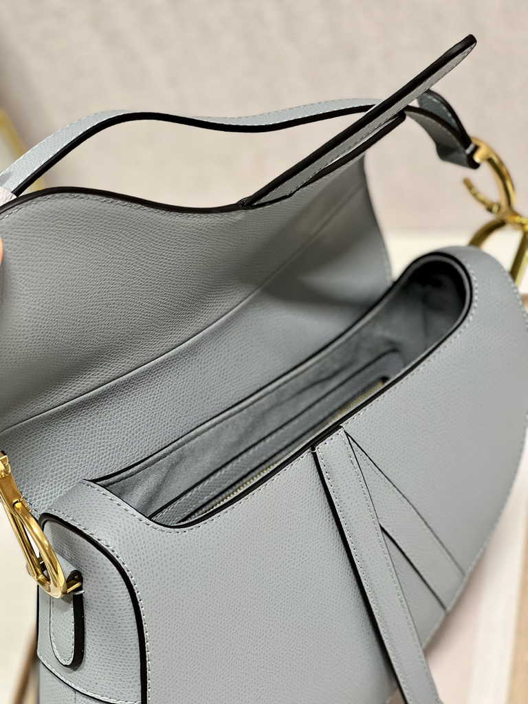 Dior M0455 Saddle Bag with Strap Blue Grained Calfskin