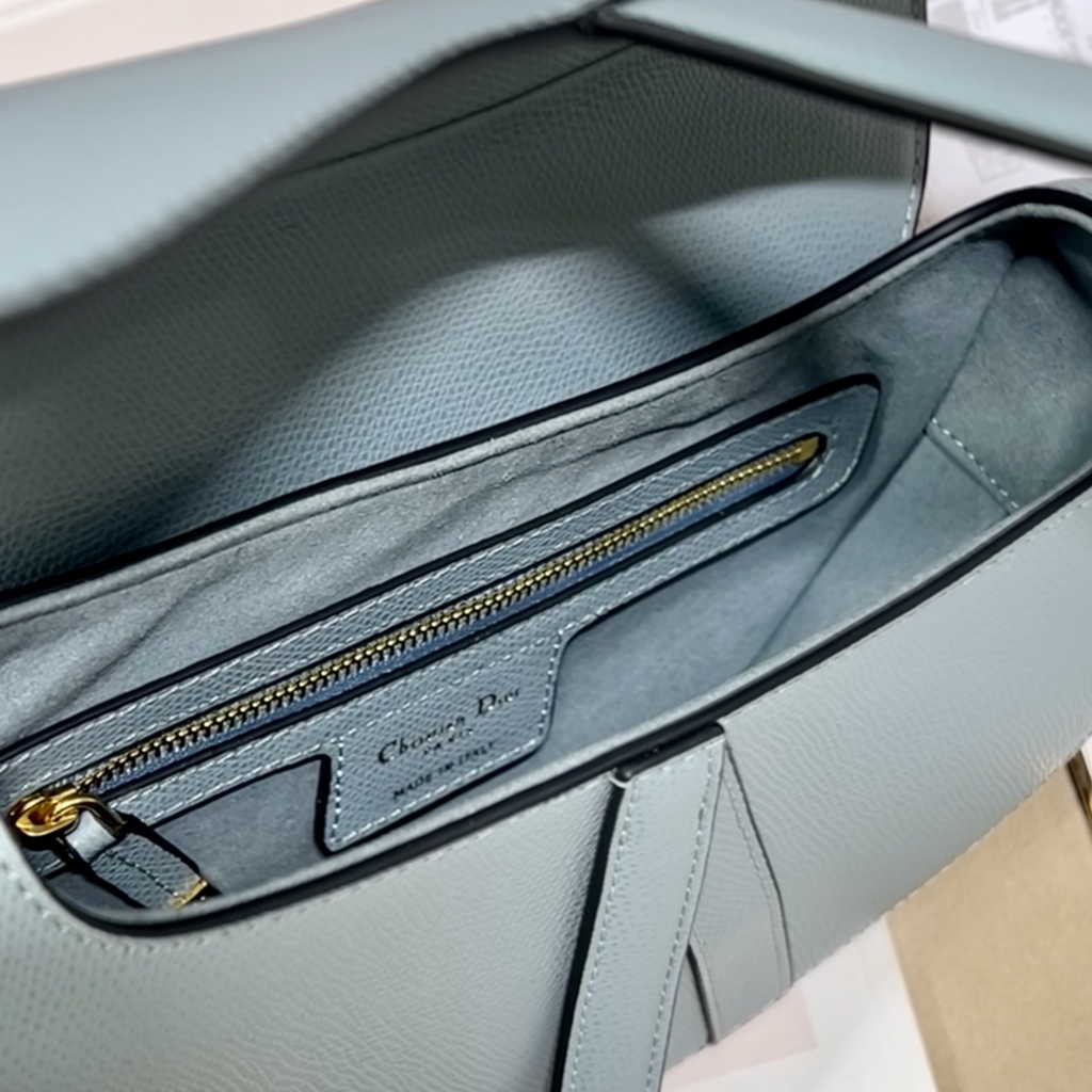 Dior M0455 Saddle Bag with Strap Blue Grained Calfskin