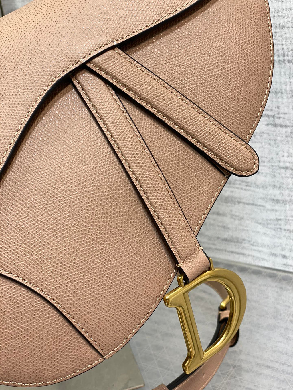 Dior M0455 Saddle Bag with Strap Light Pink Grained Calfskin