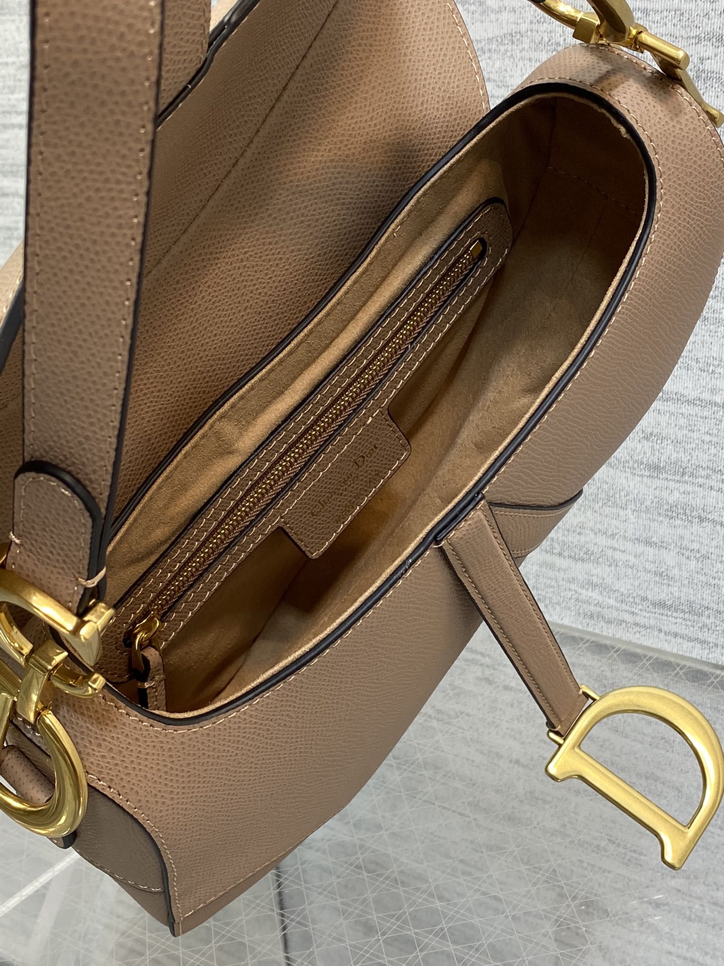 Dior M0455 Saddle Bag with Strap Light Pink Grained Calfskin