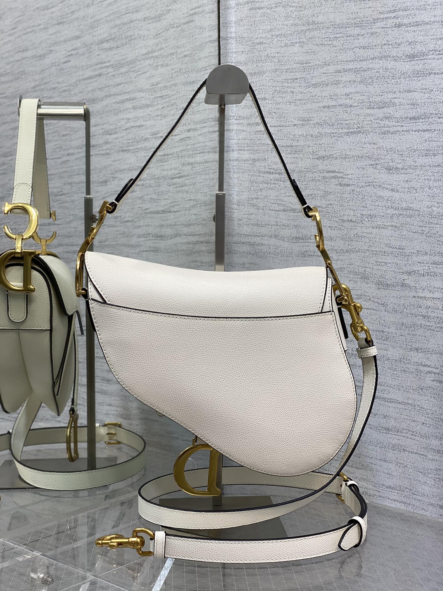 Dior M0455 Saddle Bag with Strap White Grained Calfskin